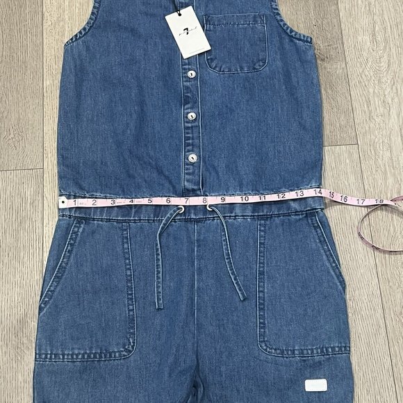 NWT 7 For All Mankind Denim Blue Chambray‎ Shorts Sleeveless Romper Girls Size L - Picture 10 of 11
